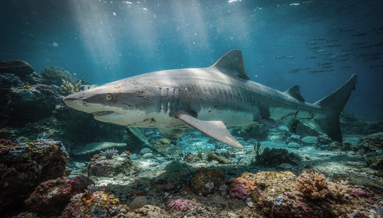 Muitos observadores notam que esse animal prefere descansar em recifes de coral ou fundos arenosos durante a luz do dia
