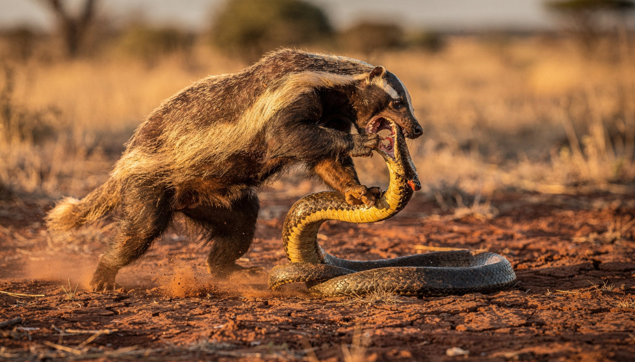 O animal exibe garras frontais poderosas que facilitam a escavação rápida e a defesa contra ataques frontais de grandes felinos