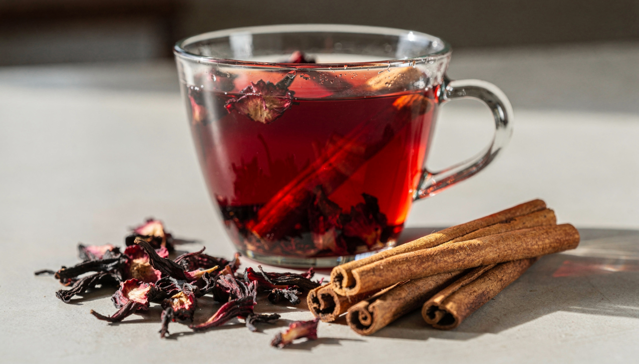 O chá de hibisco é preparado a partir das flores secas de Hibiscus sabdariffa