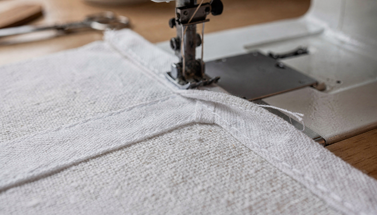 Para iniciar o processo, você precisa preparar o tecido com um corte preciso e escolher um viés que complemente a estampa principal da peça