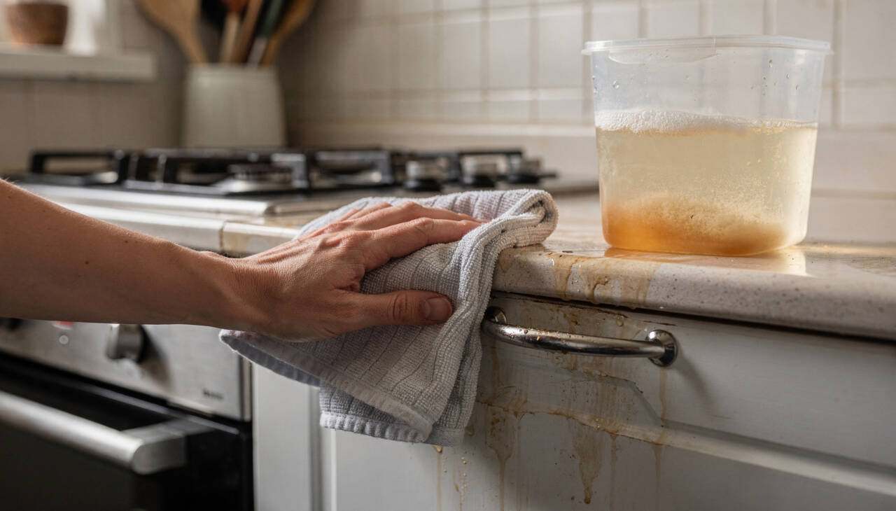 Como tirar o pó gorduroso dos armários da cozinha com vinagre e água morna