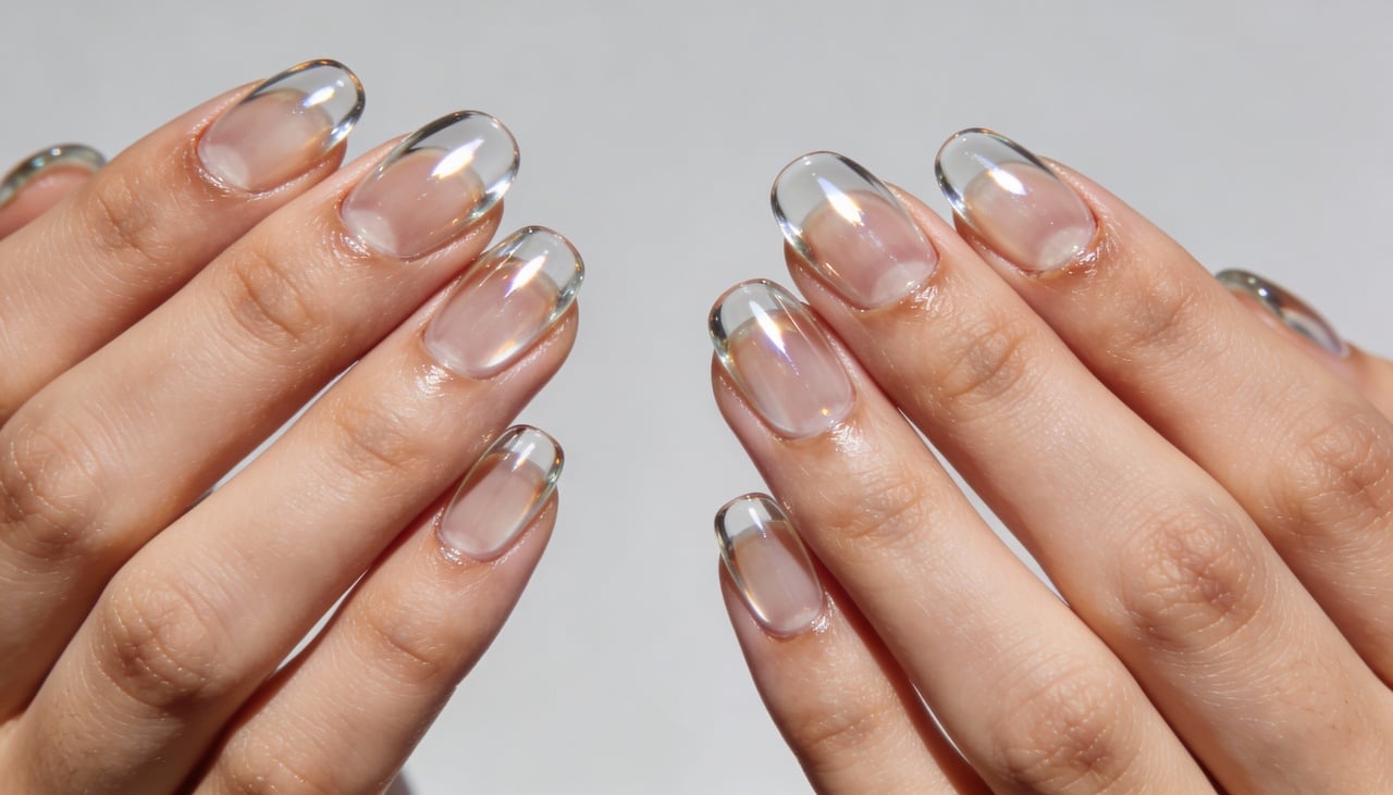 A unha de vidro é definida por unhas ultra translúcidas, de alto brilho e com aspecto quase espelhado, sem o metalizado evidente das unhas cromadas tradicionais