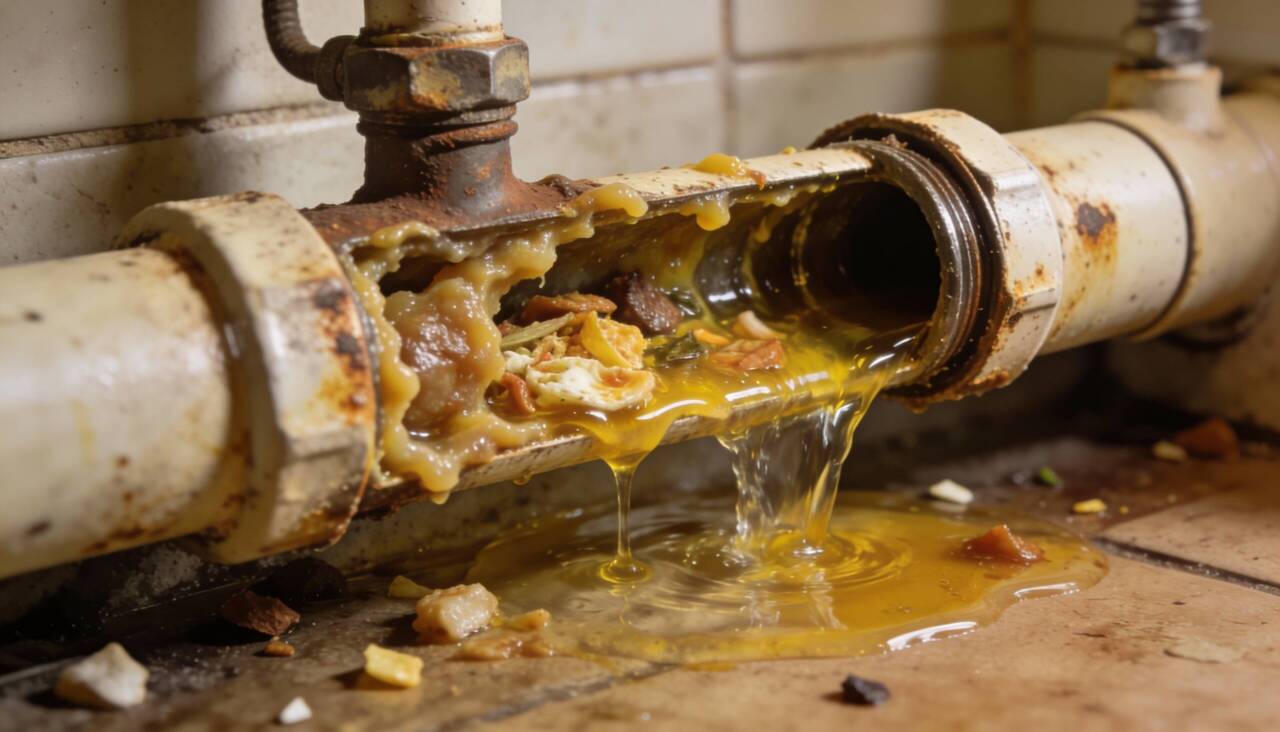O óleo de cozinha não se mistura com água e congela rapidamente quando esfria formando uma camada grudenta que adere às paredes internas dos canos