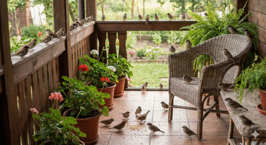 Arroz cru, painço ou restos de sementes naturais são geralmente fáceis de detectar e servem como isca direta para essas aves