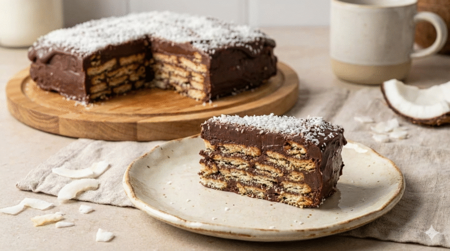 Sobremesa de chocolate feita com biscoitos de água e sal