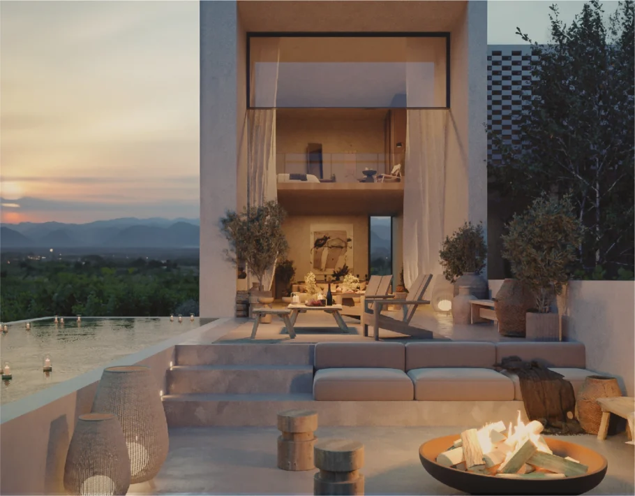 Uma das suítes do Vines Residences, em Mendoza