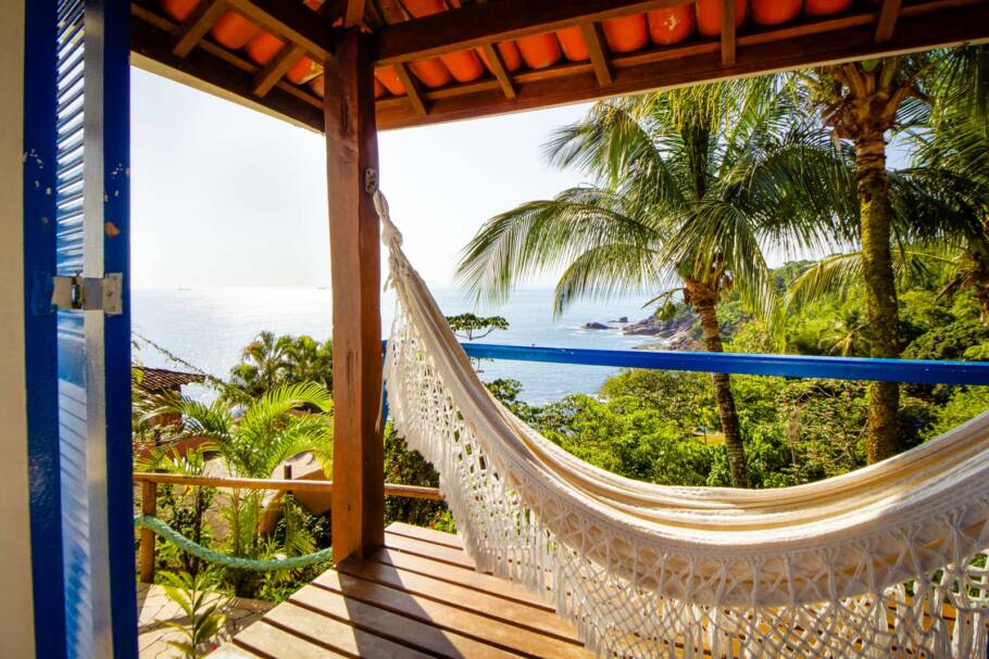 Um dos quartos da Pousada 8 ilhas, em Ilhabela