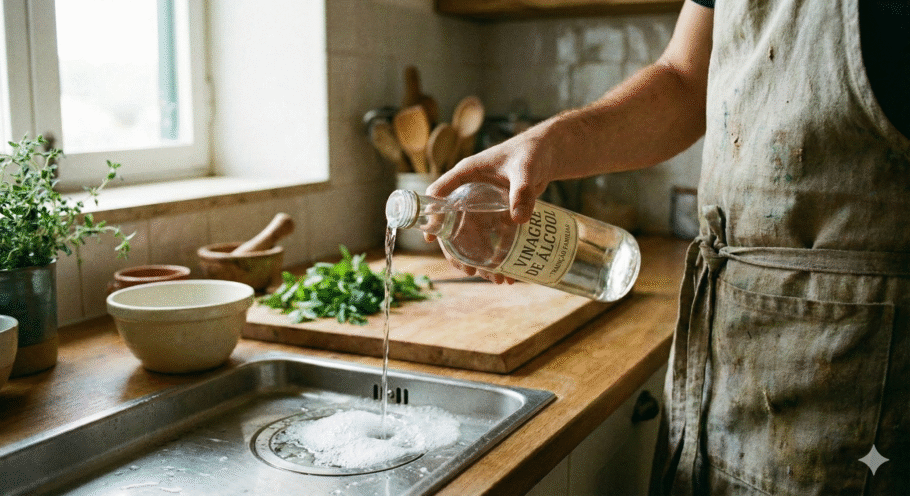 Vinagre no ralo ajuda a reduzir o acúmulo de resíduos