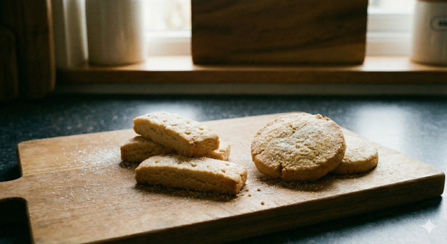 Biscoito escocês com textura quebradiça e sabor amanteigado