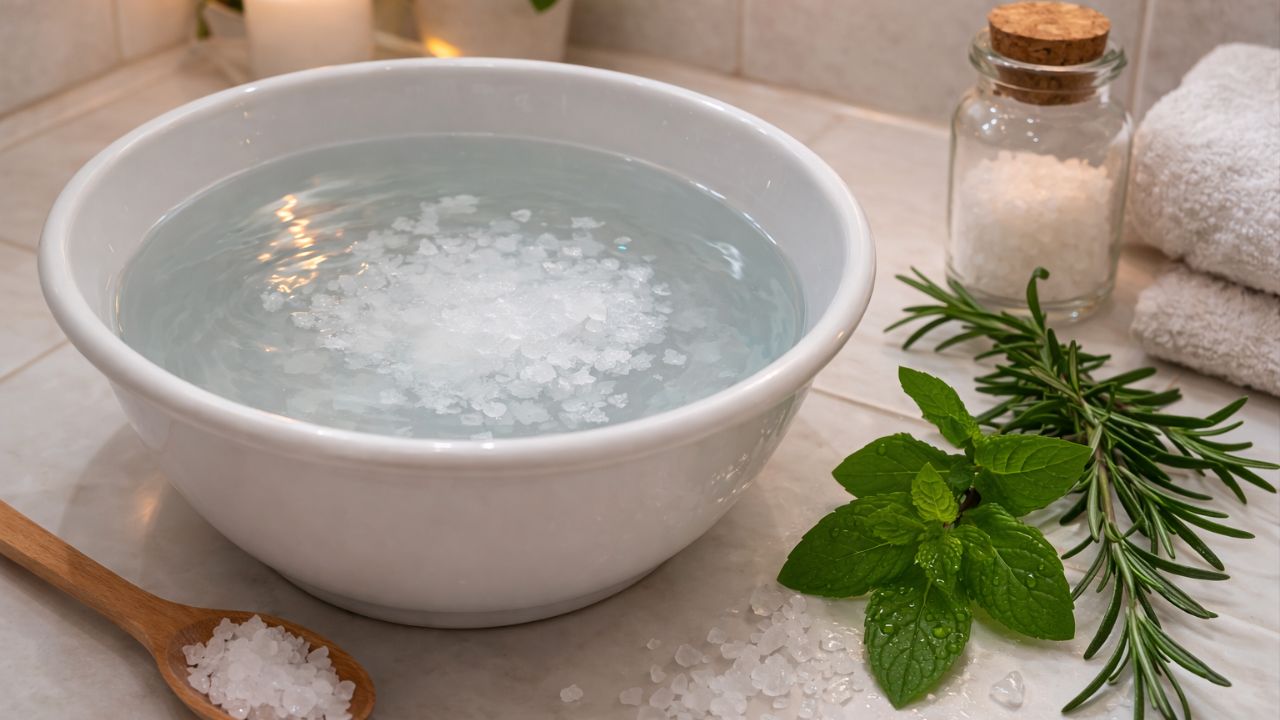 O banho de ervas equilibra as energias após o descarrego do sal grosso.