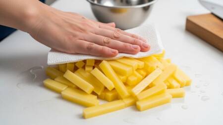 A umidade da batata é a principal causa dos estalos na fritura