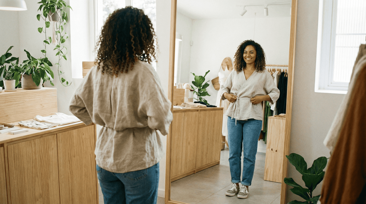 Para começar a transformação de uma peça ampla, é essencial observar como o tecido se comporta quando aproximado do tronco