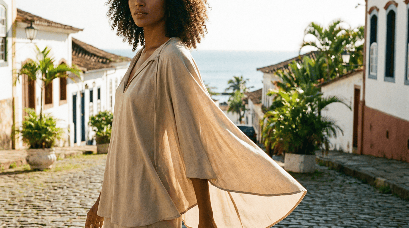 A combinação equilibrada entre o linho e a viscose resulta em uma trama