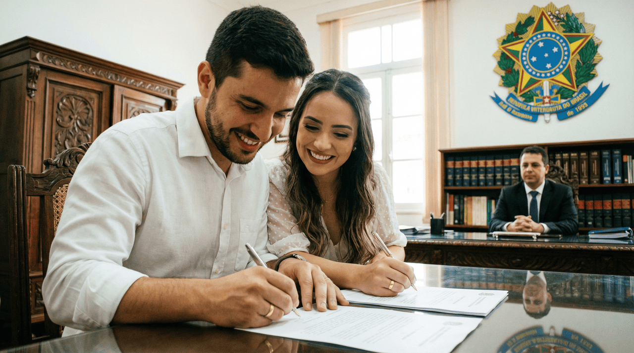 O casamento tradicional é o vínculo formal estabelecido perante o Estado, com registro em cartório e emissão de certidão