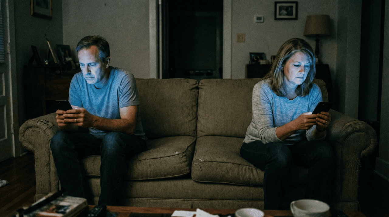 Estar no mesmo sofá não garante que exista uma conexão real entre os indivíduos, pois a mente pode estar distante, perdida em notificações constantes