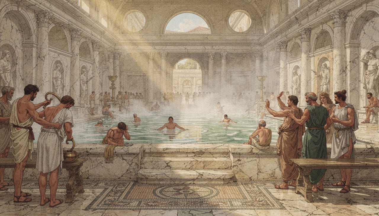 O Império Romano elevou a higiene corporal a uma prática social complexa que transcendia a simples remoção de sujidades
