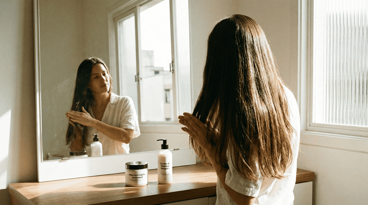 O cuidado capilar doméstico permite regularidade, algo que nem sempre é possível apenas com idas esporádicas ao salão.