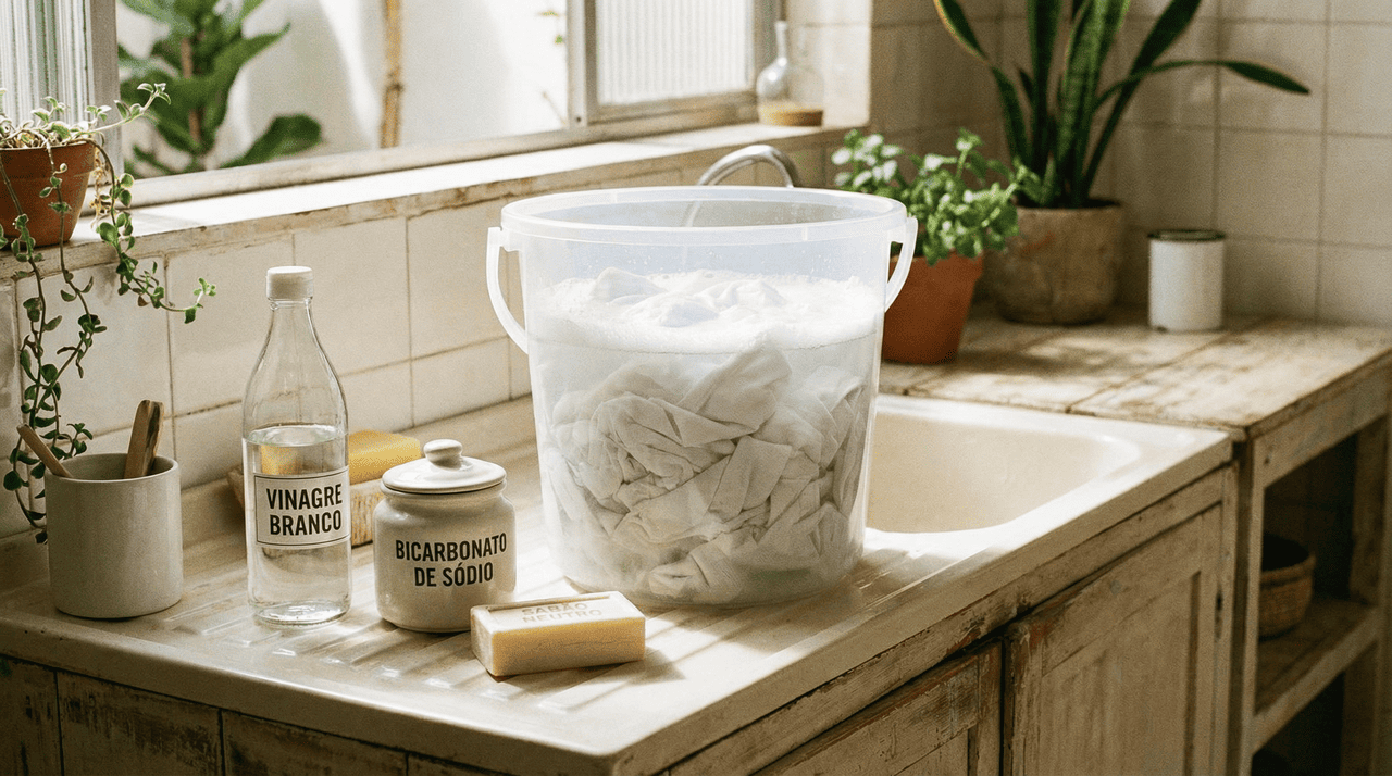 Para preparar um clareador de roupas brancas em casa, é possível combinar poucos ingredientes simples e de fácil acesso