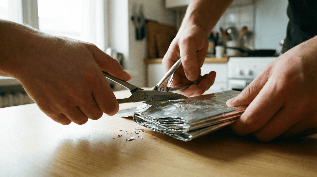 O método com papel alumínio é o mais prático e recomendado para quem está fazendo a afiação pela primeira vez