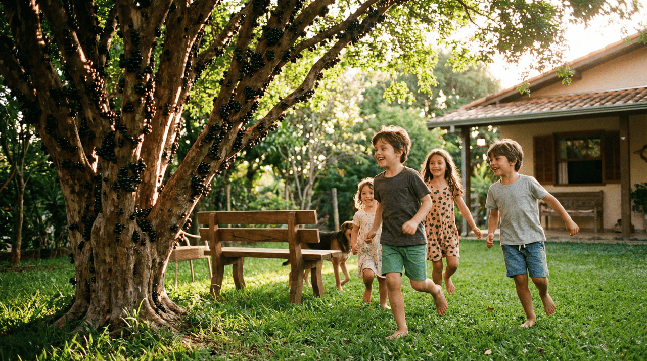 A simplicidade de colher uma fruta diretamente do pé ensina lições valiosas sobre paciência e cuidado que as crianças levarão para toda a vida