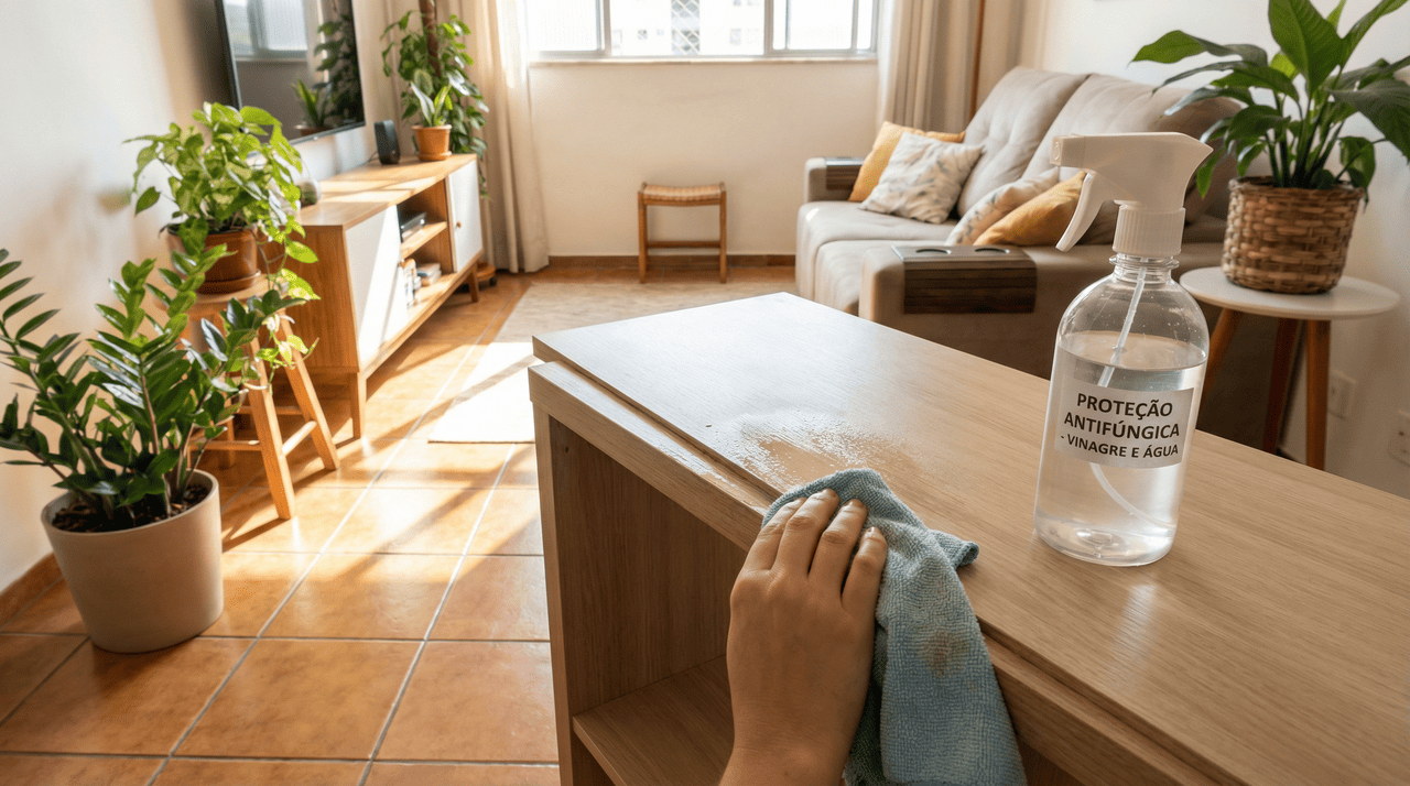 O vinagre branco tem pH ácido que dissolve depósitos minerais