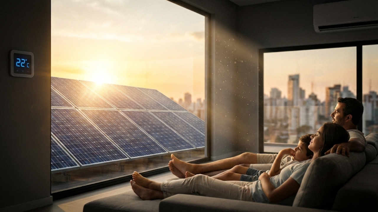 Descubra como a geração própria de energia transforma o conforto do ar-condicionado em uma realidade acessível, protegendo sua família das altas tarifas e garantindo um lar fresco e tranquilo.