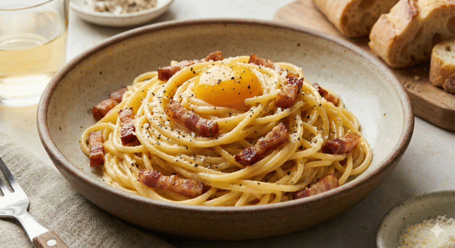 Este espaguete à carbonara é ideal para um jantar rápido, um almoço especial ou quando bate aquela vontade de comer algo realmente bom