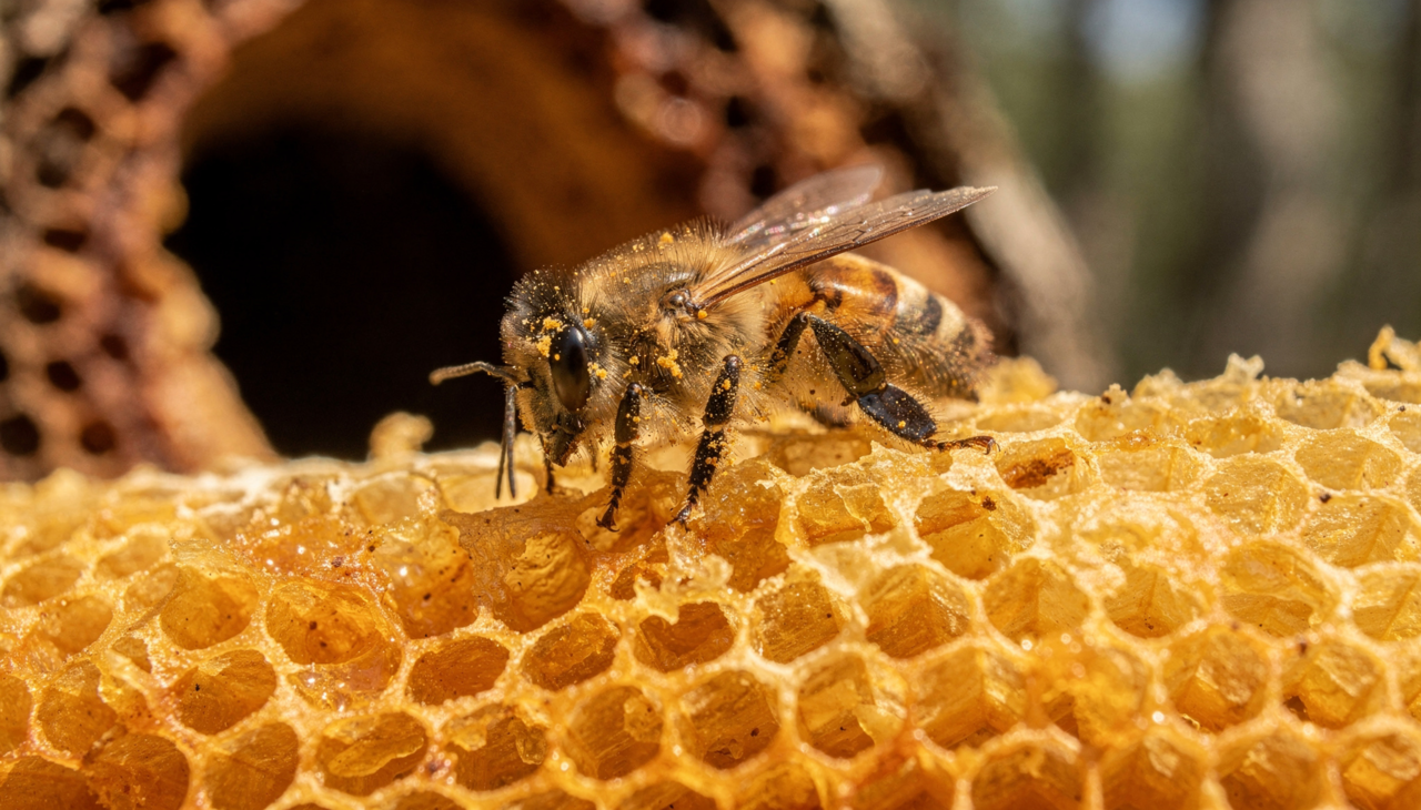 A construção começa com a secreção de escamas de cera