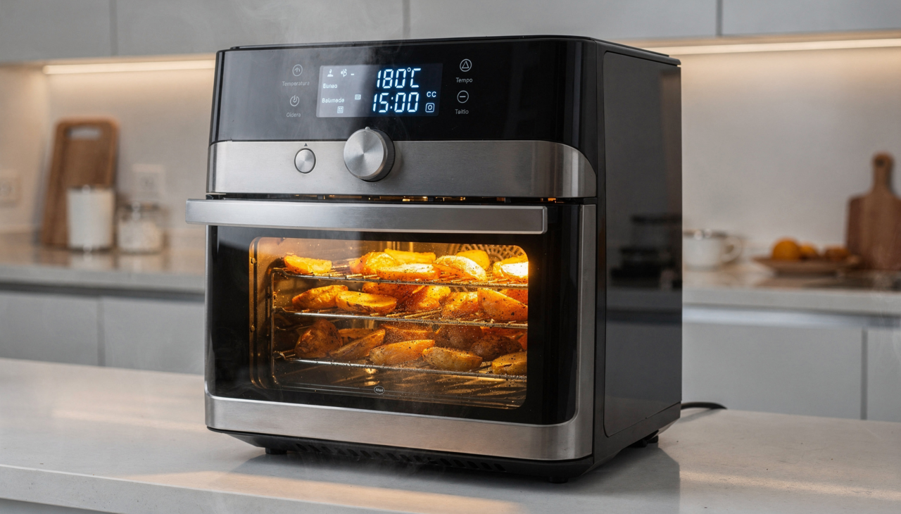 A principal vantagem apontada por quem escolhe uma air fryer com janela de vidro é o controle visual do alimento durante todo o preparo