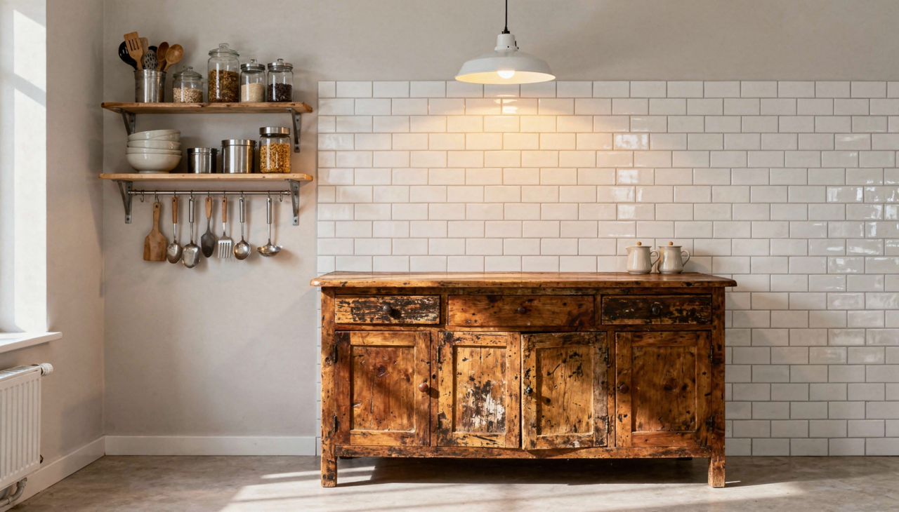 Uma cozinha com móveis vintage resgata referências das décadas de 1950 a 1980