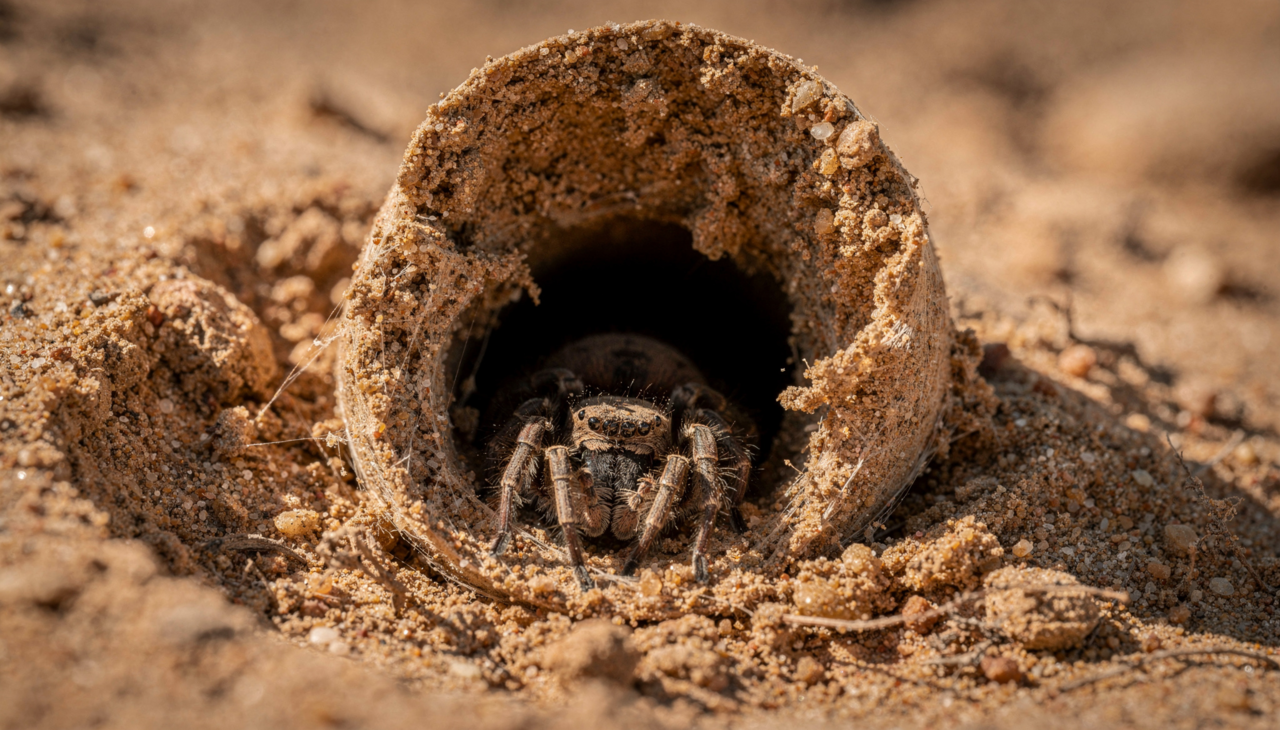 O grande trunfo da aranha-alçapão é a construção de uma porta praticamente indetectável na entrada de sua toca
