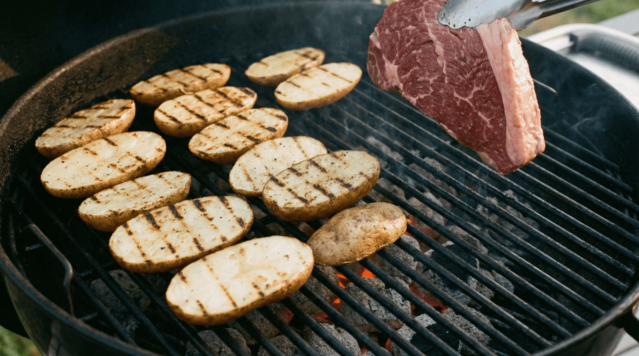 A quantidade de passadas da batata sobre a grelha depende diretamente do tamanho da superfície e da intensidade do calor das brasas