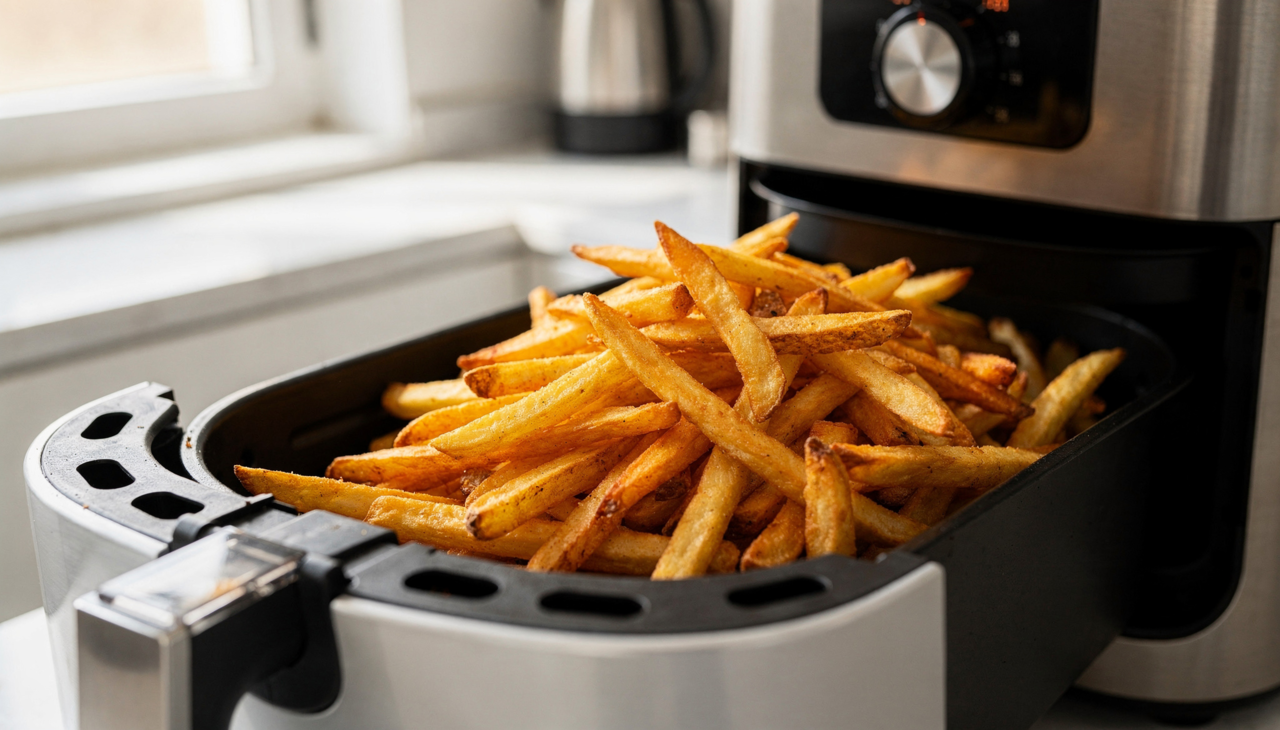 O segredo está na combinação de ar quente circulante em alta temperatura com um pré-tratamento específico das batatas