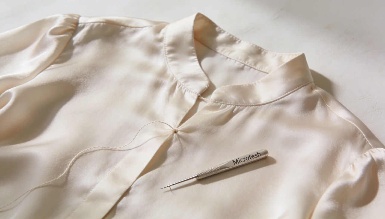 A recuperação do fio puxado no meio do tecido exige o uso estratégico de uma agulha de ponta extremamente fina