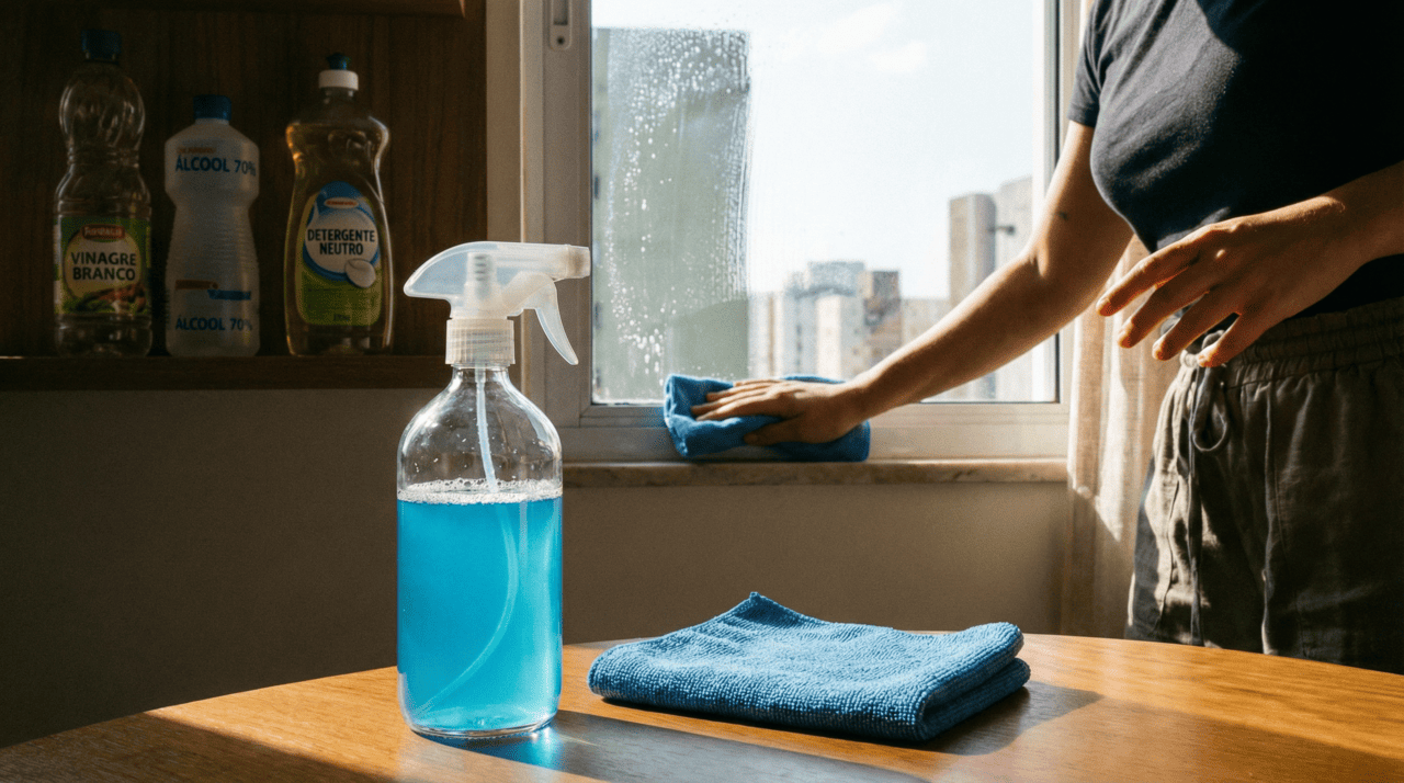 O limpa vidros caseiro é uma solução preparada com ingredientes domésticos