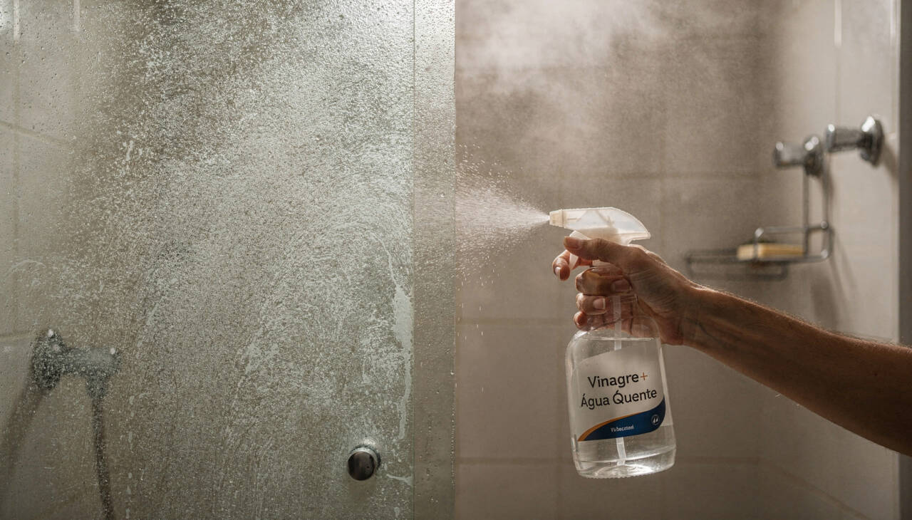 Mistura de vinagre com água quente faz o box voltar a brilhar sem esforço