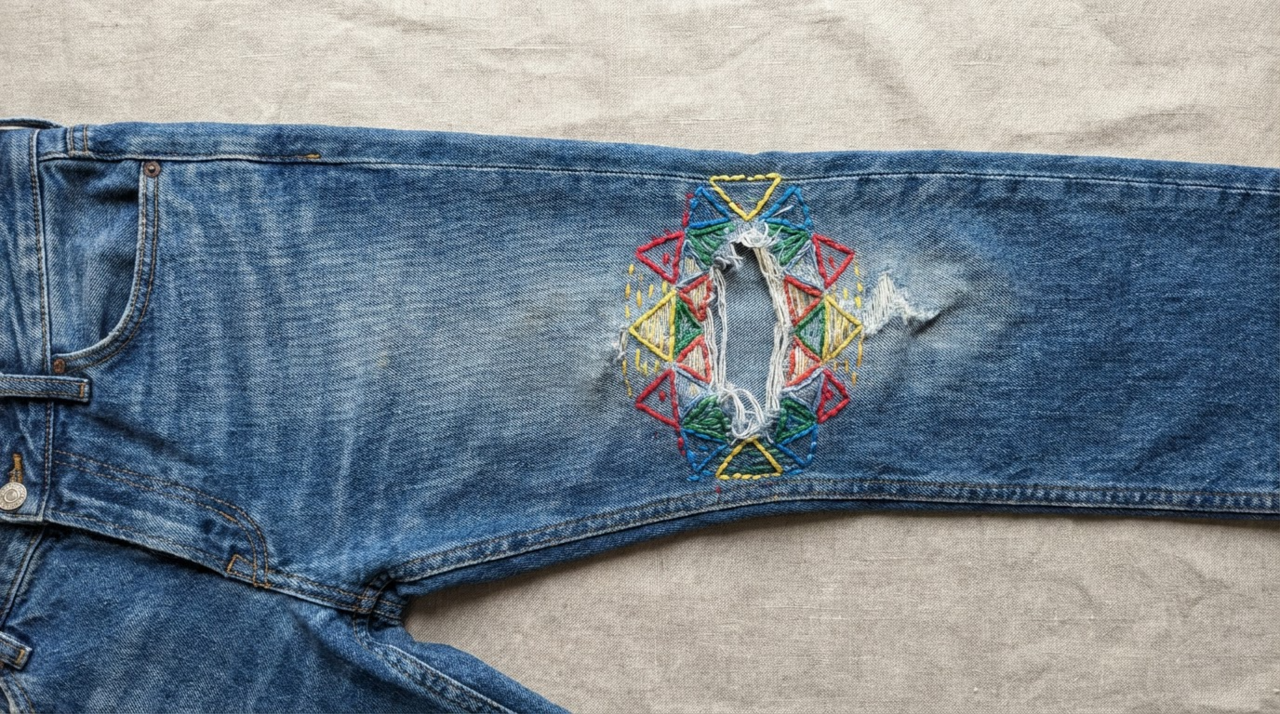 O cerzido artístico ganhou destaque por permitir que roupas infantis ou peças de adultos que sofreram desgastes naturais ganhem uma nova vida com um toque de personalidade