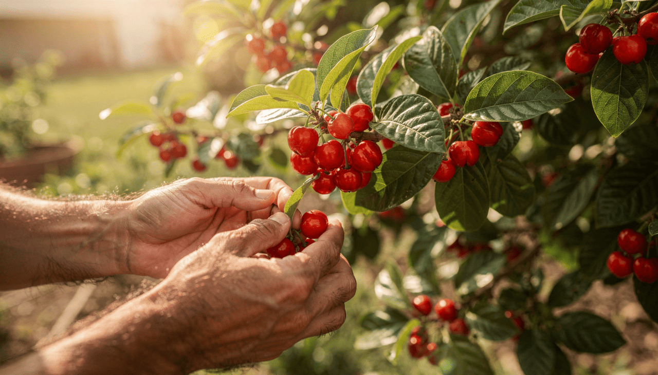 A aceroleira, conhecida cientificamente como Malpighia emarginata, é uma frutífera tropical que aprecia temperaturas elevadas e exposição solar direta por várias horas ao dia