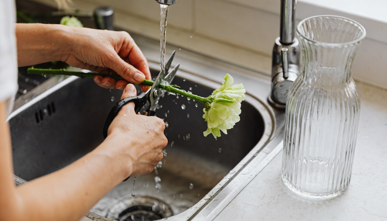 Antes de colocar as flores no vaso, a preparação do recipiente é determinante