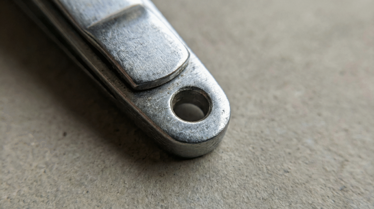 A função é direta e prática: o orifício foi projetado para permitir que o cortador de unhas seja preso a um chaveiro, argola, cordão ou gancho