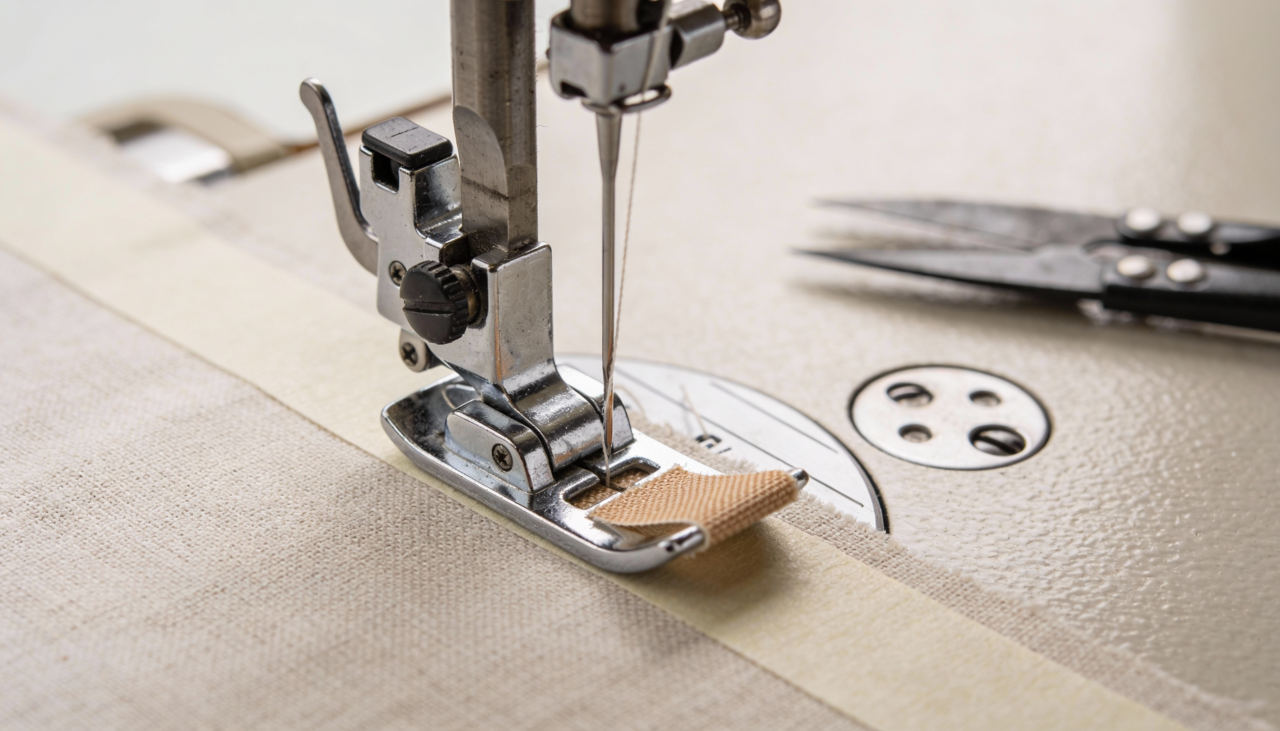 O uso da fita adesiva na base do pé calcador cria uma superfície de tração