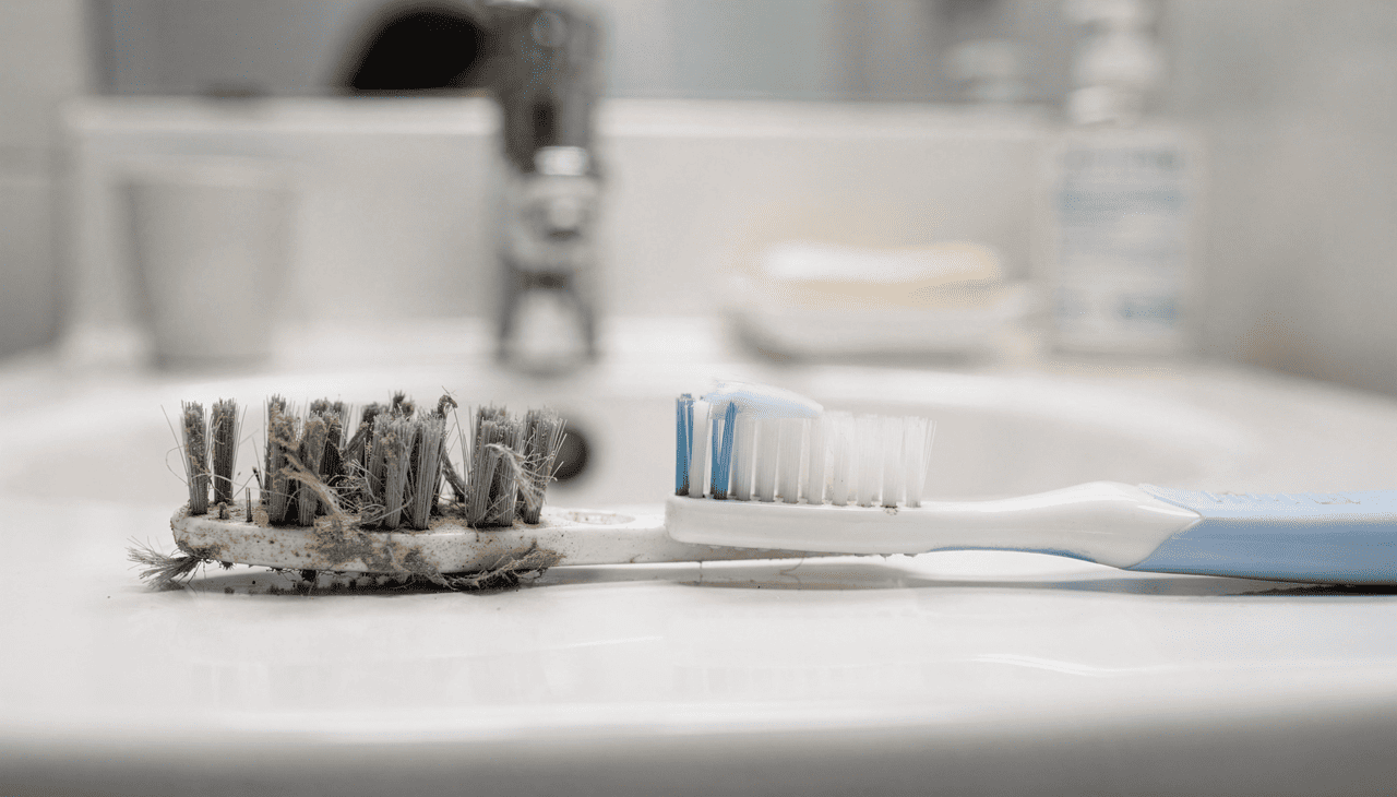 A arquitetura original das cerdas de uma escova dental nova apresenta pontas arredondadas e polidas