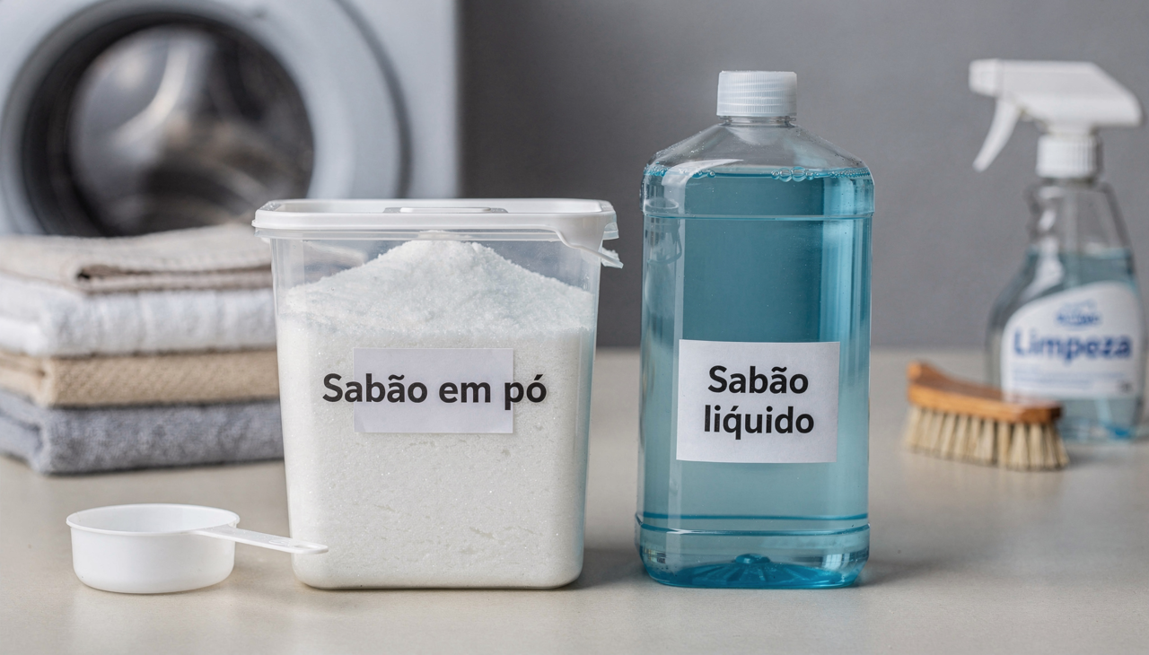 O sabão em pó costuma ser mais abrasivo e demora mais para se dissolver completamente em ciclos de água fria