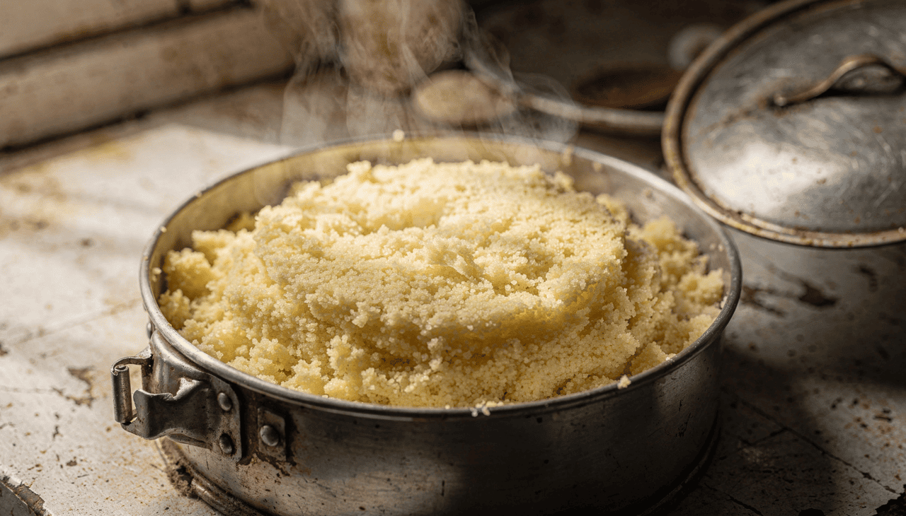 A água quente facilita a absorção mais rápida e uniforme pelos flocos de milho