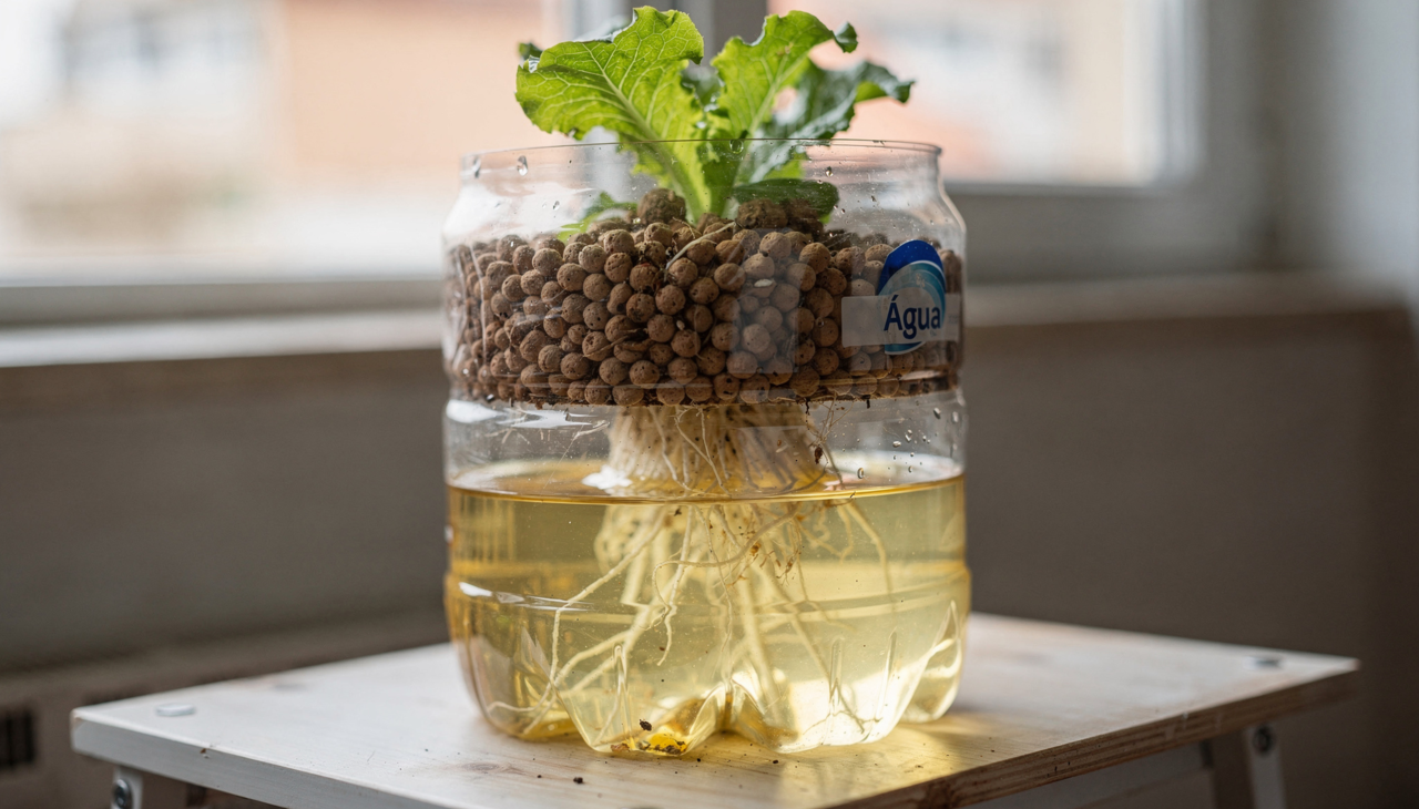 O sistema de hidroponia passiva opera sem a necessidade de bombas elétricas ou equipamentos complexos de circulação de água