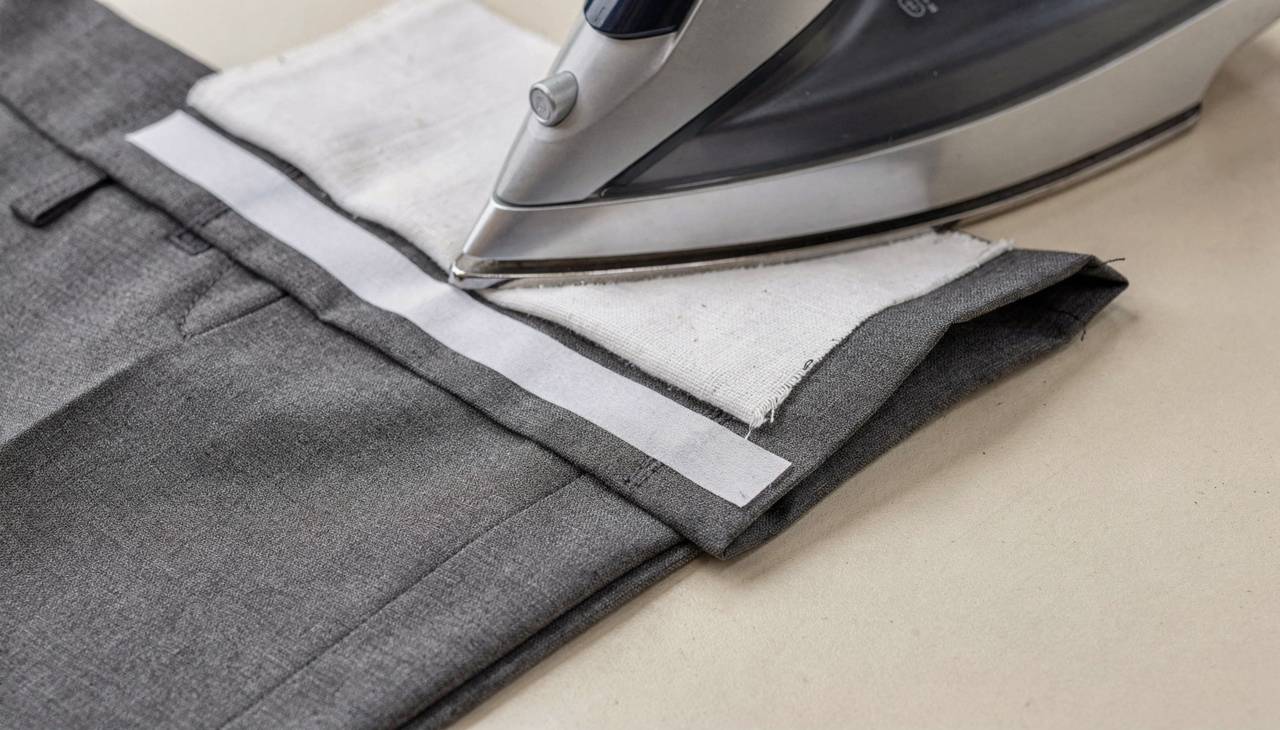 A mágica da bainha instantânea acontece com a utilização correta da entretela dupla face ou fita termocolante