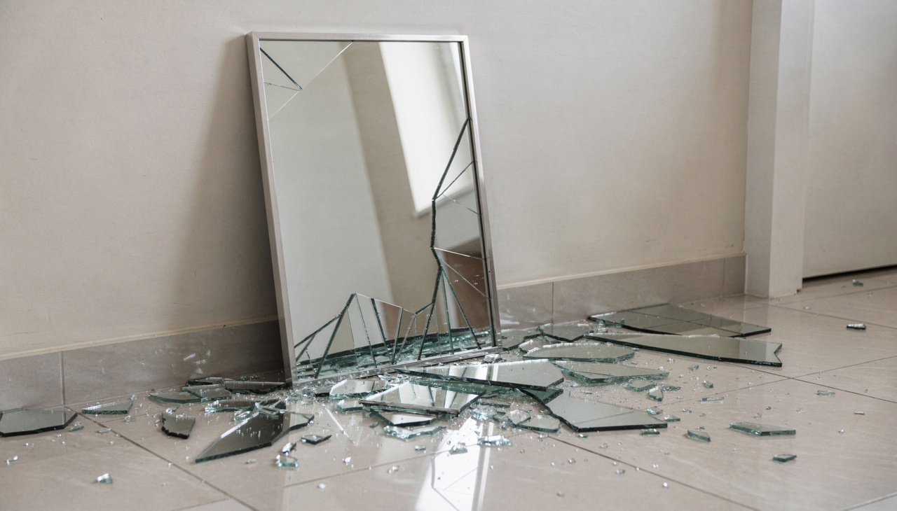 Na tradição popular, a quebra de espelho costuma ser vista como sinal de má sorte