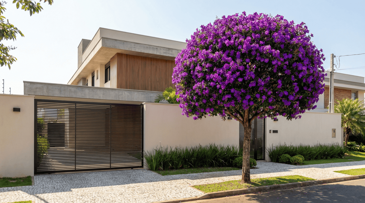 A utilização da Tibouchina granulosa em projetos externos garante um impacto visual imediato