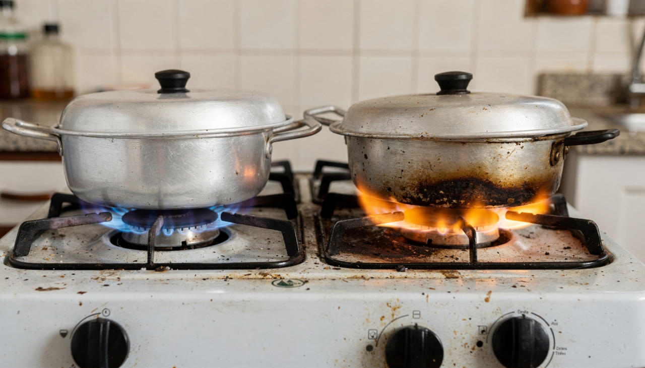 A cor ideal da chama deve ser azulada