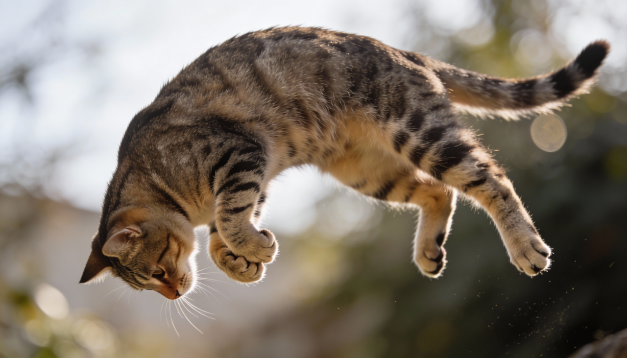 O sistema vestibular localizado no ouvido interno dos felinos detecta imediatamente a posição da cabeça em relação ao solo